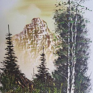 RARE VINTAGE FIND "CARTER" OIL PAINTING LANDSCAPE TREES & SNOW DUSTED MOUNTAIN